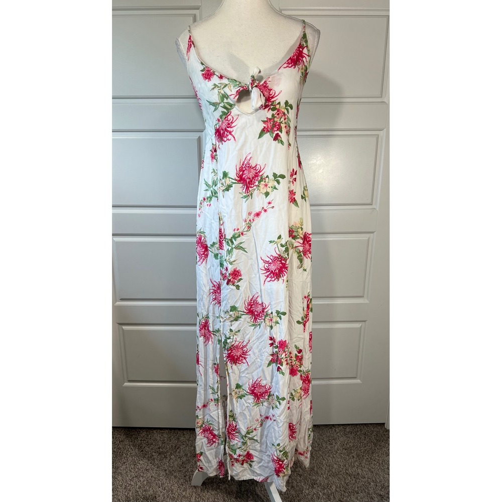 Kiwi + Punch‎ White Floral Maxi Dress Tie Front Slit Spaghetti Strap S